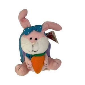 Akin Easter‎ Bunny Holding Carrots Plushie Keychain Pink Blue Purple 3"